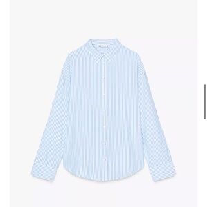 Zara Women's Light Blue Striped Button Down Shirt